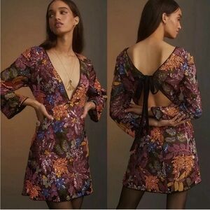 Anthropologie sequin open back mini dress